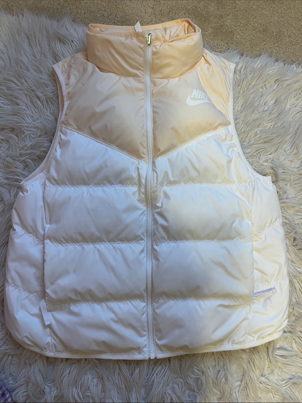 Nike Women's Cream and Peach Puffer Vest